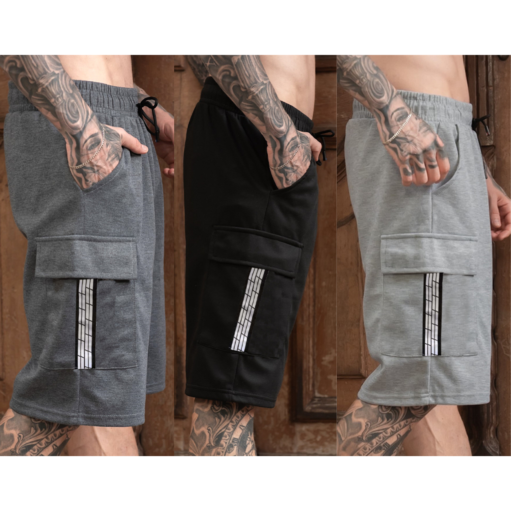 Kit 2 peça de bermuda moletom  cargo  masculino  com ziper /Cintura elástica entre  3 cores aleatório 2 peça