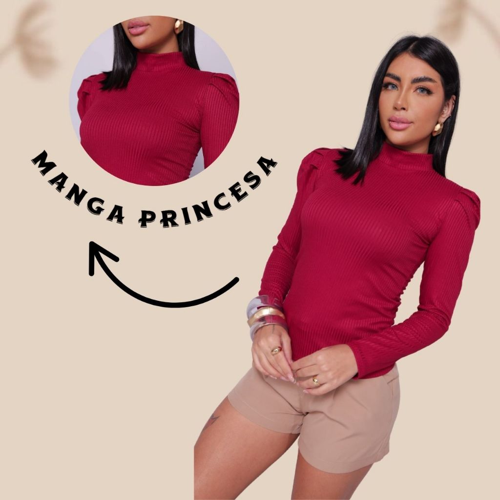 BLUSINHA GRINGA BÁSICO E ESTILOSO  COM MANGA LONGA E GOLA ALTA CANELADA