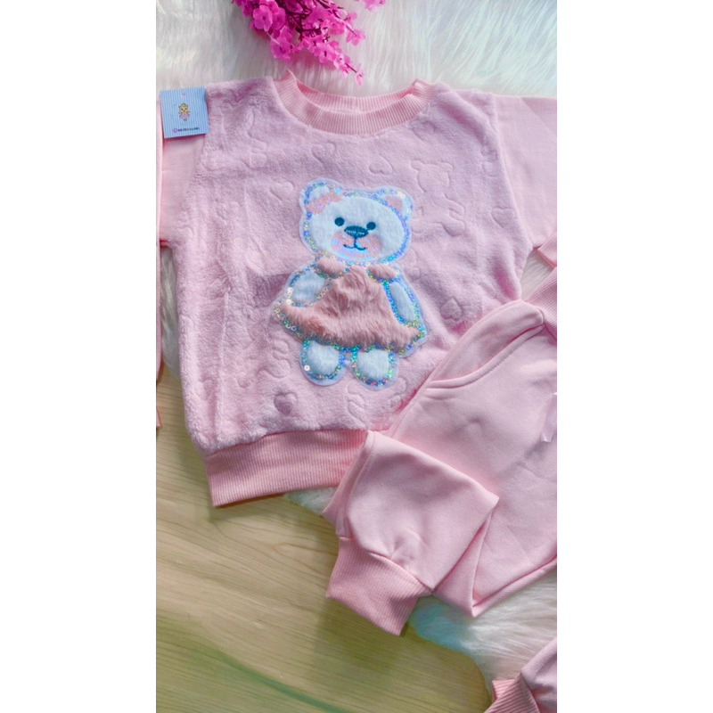 Roupa de Frio Jaqueta Infantil Conjunto Moleton Blusa Touca Calça Pijama Manga Longa Bolero