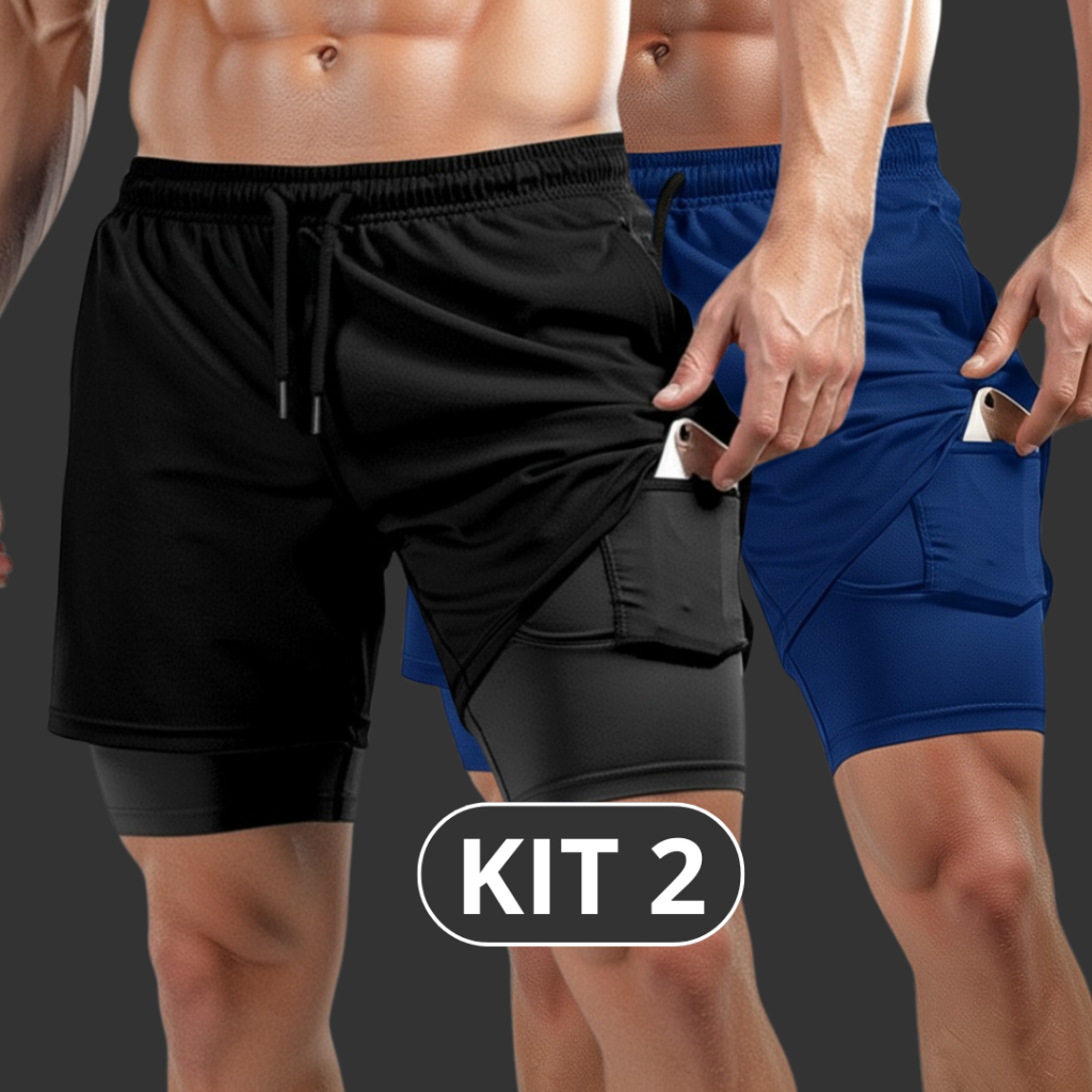 Kit 2 Shorts Masculinos Academia 2 em 1 Anti Odor em Oferta na Shopee