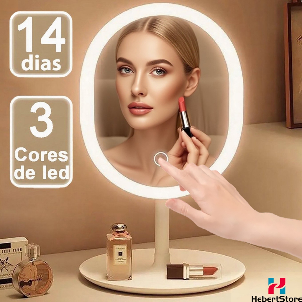 Espelho com LED para Maquiagem Touch Luz de 3 Cores com Função de Memória Desmontável Recarregável em Oferta na Shopee