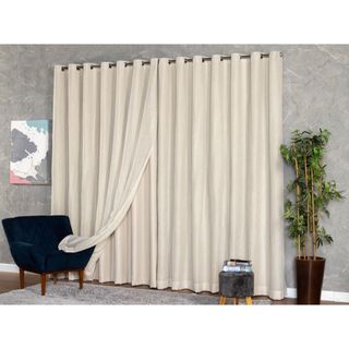 Cortina Voil Linho 4,00 x 2,30/2,40/2,50/2,60/2,70/2,80 c/ Forro Microfibra Alto Padrão