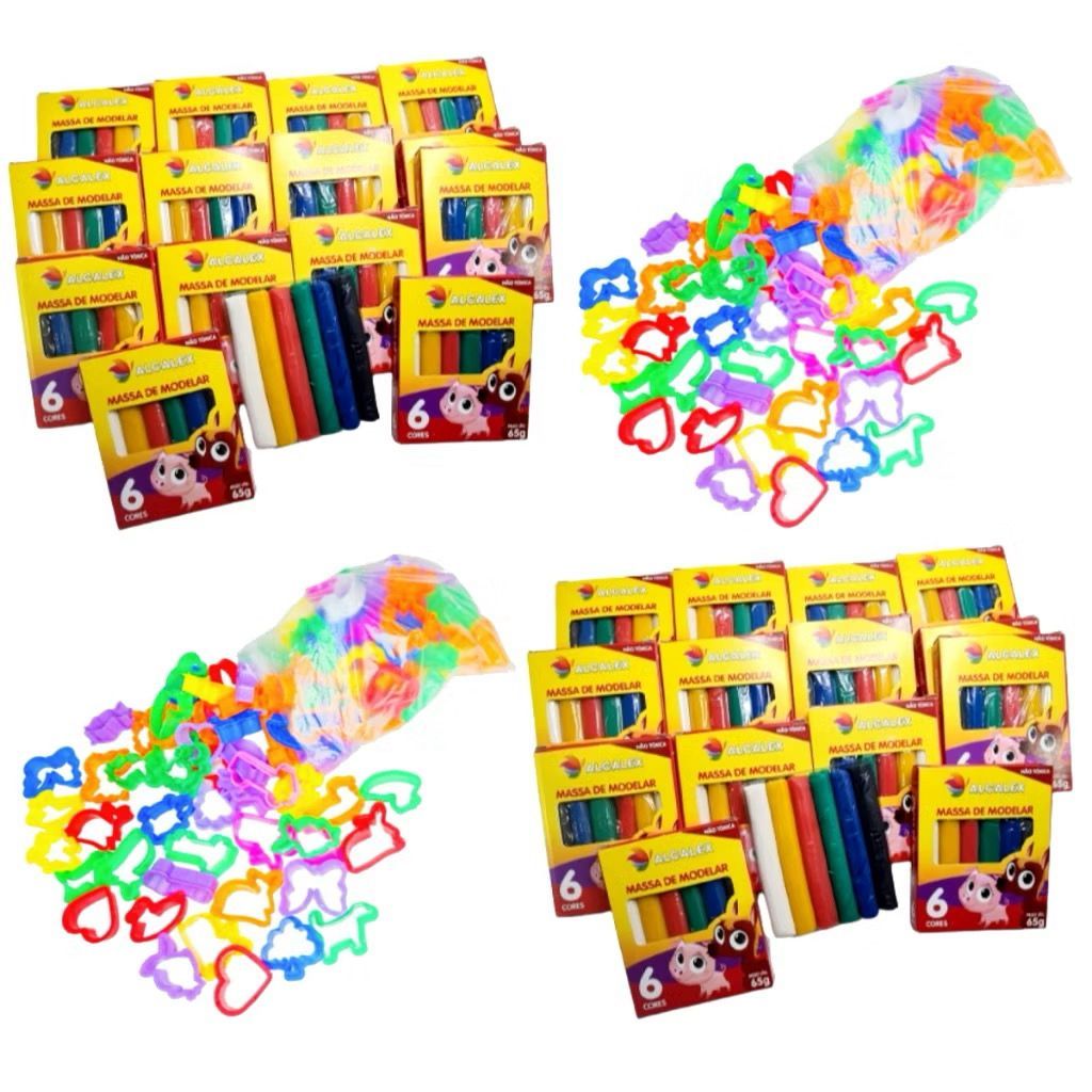 Kit 10 Massinha de Modelar + 30 Cortador Molde p/ Kit Festa Lembrancinha infantil Sacolinha