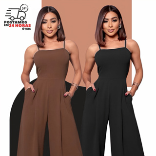 MACACÃO FEMININO PANTALONA COM ALÇA REGULÁVEL TECIDO DUNA TENDÊNCIA em Oferta na Shopee