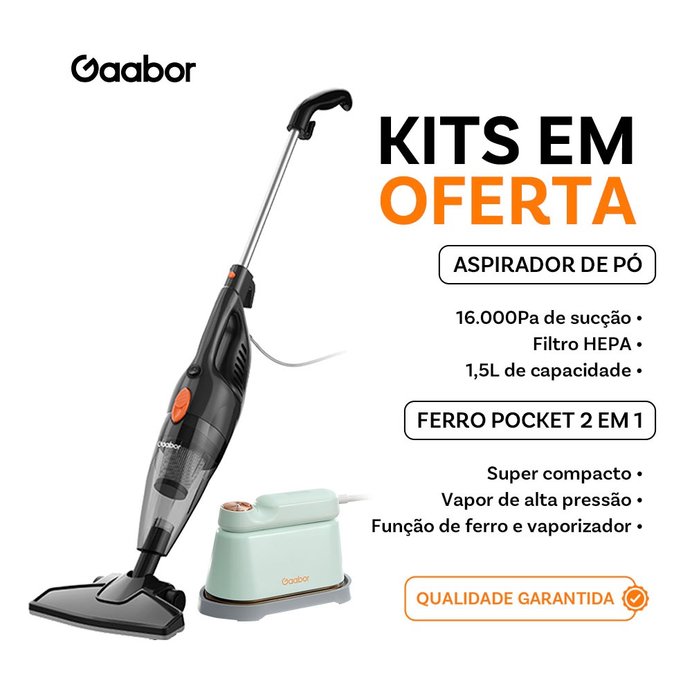 [Venda em combo] Gaabor Aspirador de pó portátil GVCW-M15A + Ferro de passar a vapor portátil HM-M01A 2 em 1 top clean em Oferta na Shopee