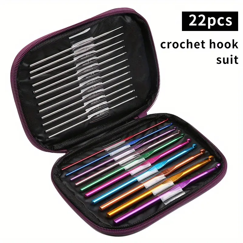 kit 22 peças De Ferramentas De Agulhas colorido Crochê de Tricô Alumínio para Fio Ponto Cruz Manual
