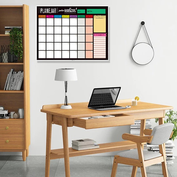 Quadro Planner Lousa Magnética de Anotações 60x40cm Planejamento Semanal Colorido + 2 imas e 1 Canetas com Apagador