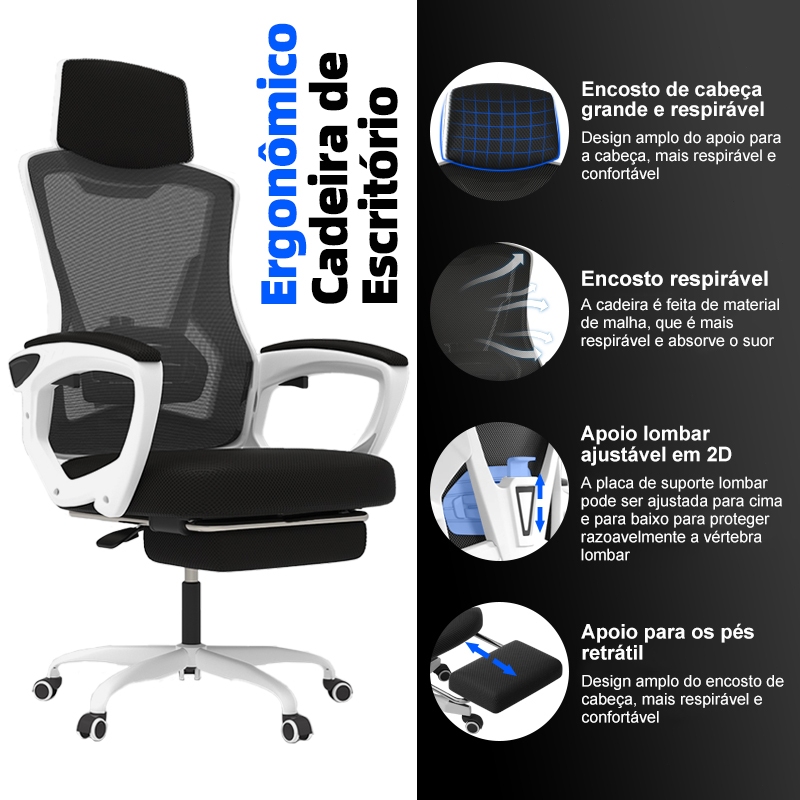 Cadeira de escritório inclinável.Para trabalho,aprendizagem e descanso.Deite-se a 135°.Cadeira de escritório ergonômica.