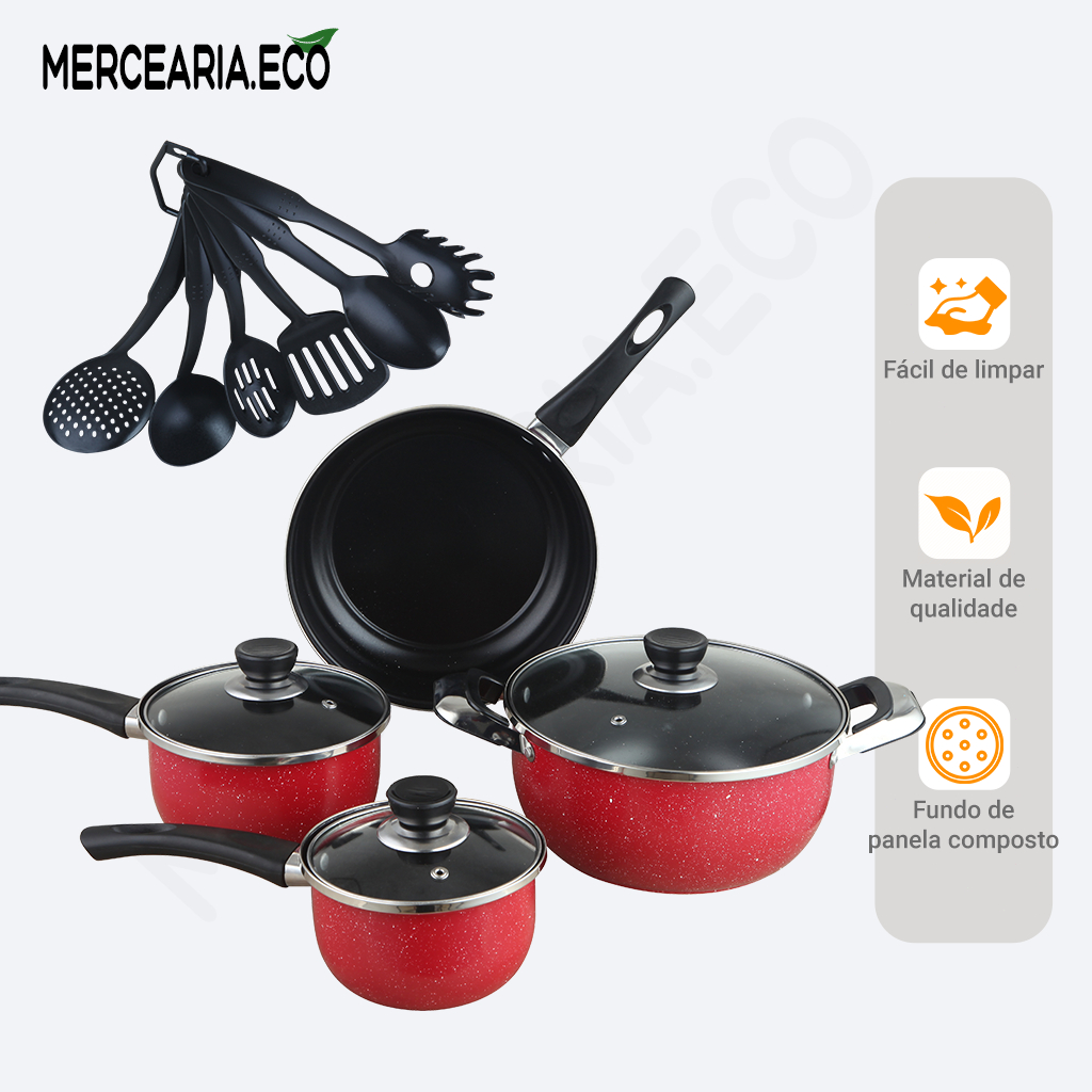 Panelas 13 Peças Antiaderente Indução Gás Frigideira Caçarola Tampa Vidro em Oferta na Shopee