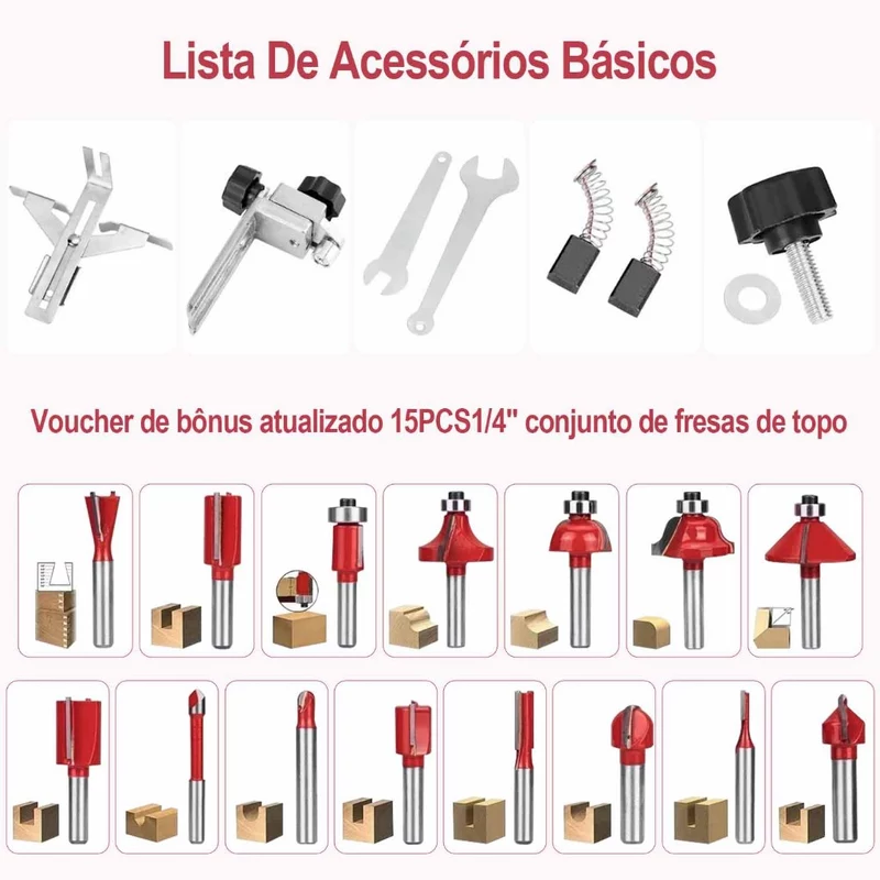 Kit Tupia Manual Laminadora 800w com Jogo de 15 Fresas 6mm — foto 9