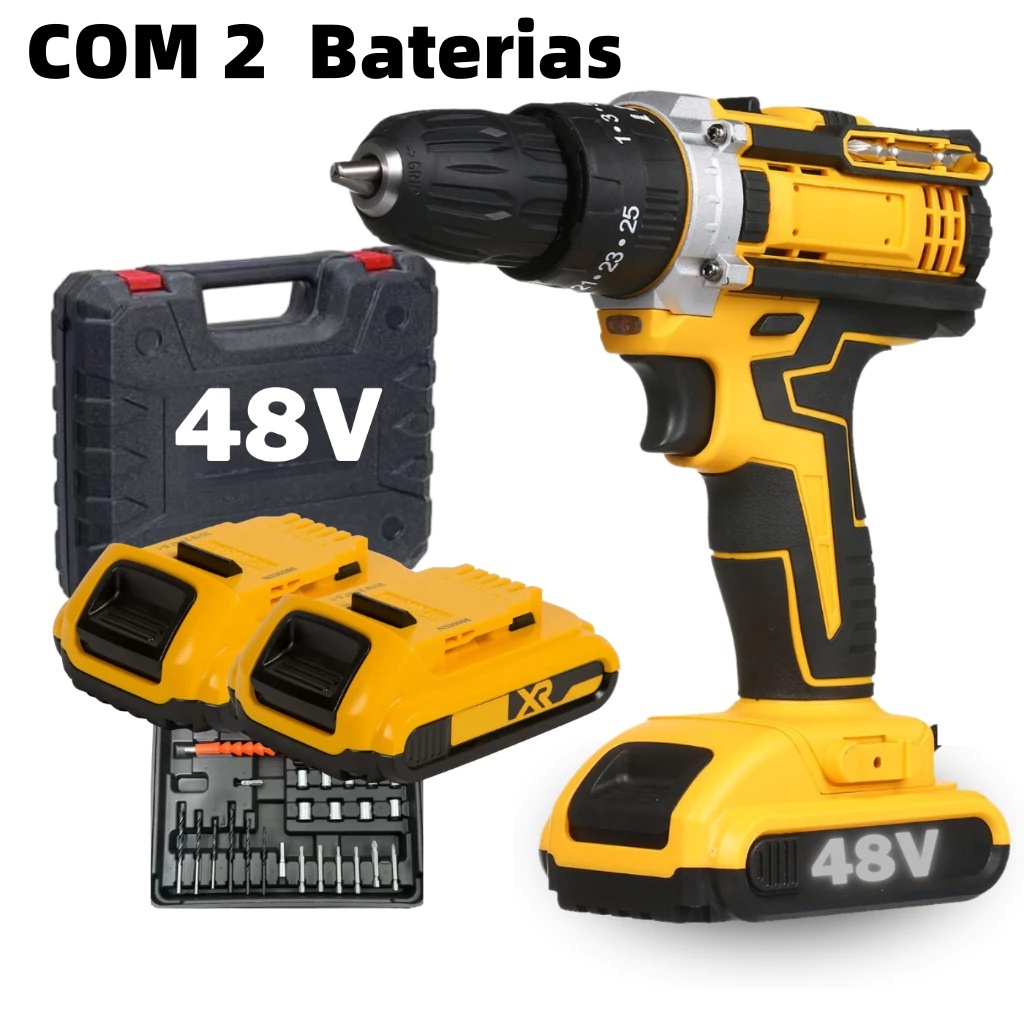 Parafusadeira Furadeira 48V/18V 2 Baterias Com Maleta e Acessórios Completo em Oferta na Shopee