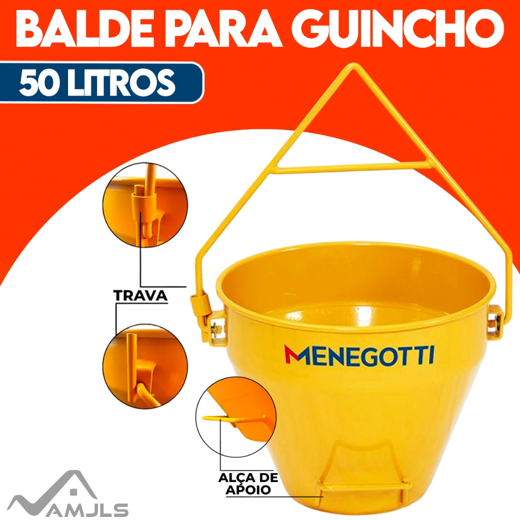 Balde Para Guincho De Coluna Menegotti 50L Caçamba Ferramenta De Construção Civil Profissional