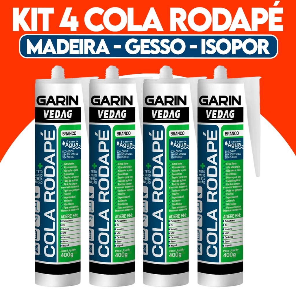 Kit 4 Cola Rodapé Poliestireno Madeira Gesso Isopor Garin