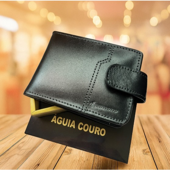 Carteira Masculina Couro Legitimo Águia Couro Cor Preto e Marrom Premium Presente