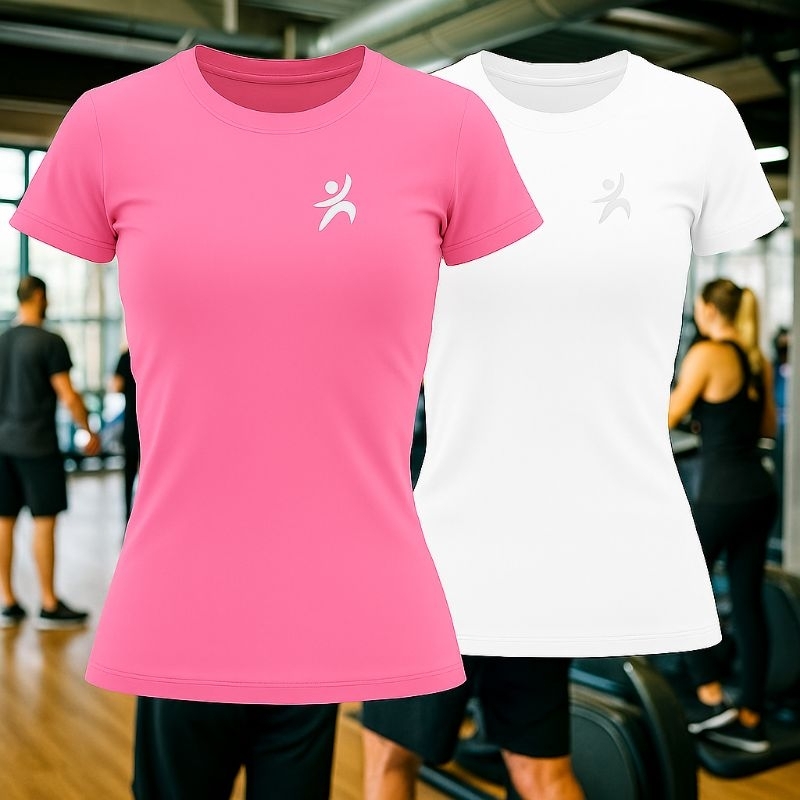 KIT COM 2 CAMISETA FEMININA DRY FIT PLUS ACADEMIA,SPORT, TREINO(BABY LOOK)