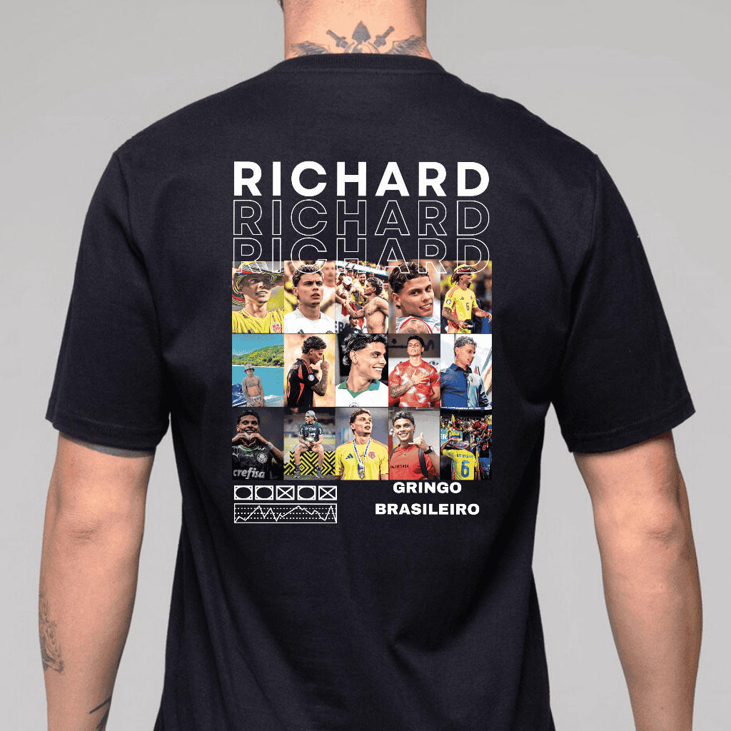 Camiseta Jogador Richard Rios futebol fotos 100% Algodão 30.1 PRETA