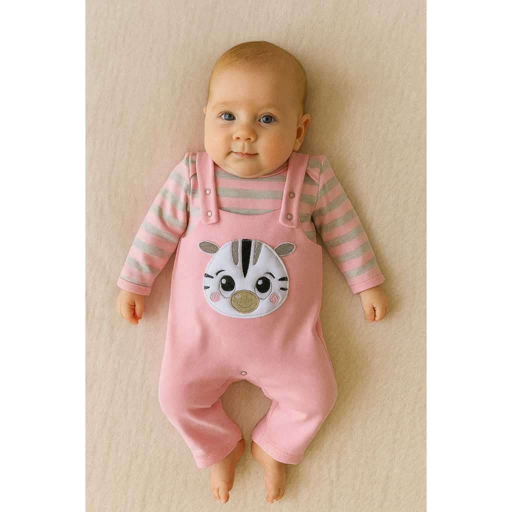 JARDINEIRA + BODY COM APLICAÇÃO 3D FOFINHA ZEBRINHA SAFARI ALGODÃO ROUPAS PARA BEBE