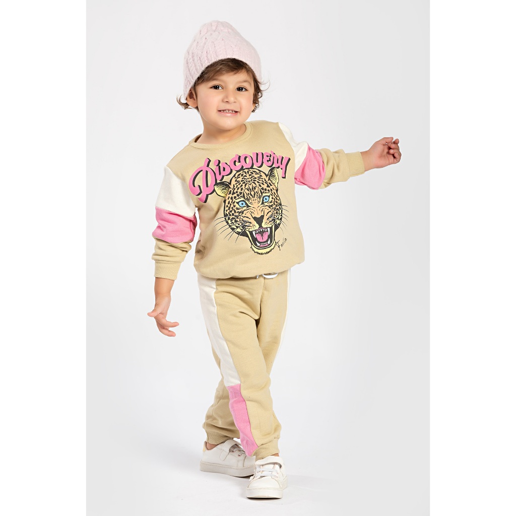 Conjunto Moletom Peluciado Infantil Feminino Oncinha - Bege
