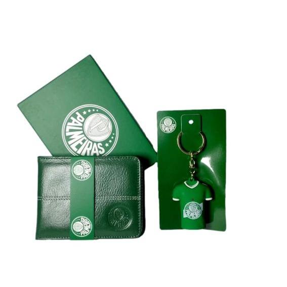 Kit Carteira Masculina Palmeiras Couro Legítimo Pesponto+ Chaveiro