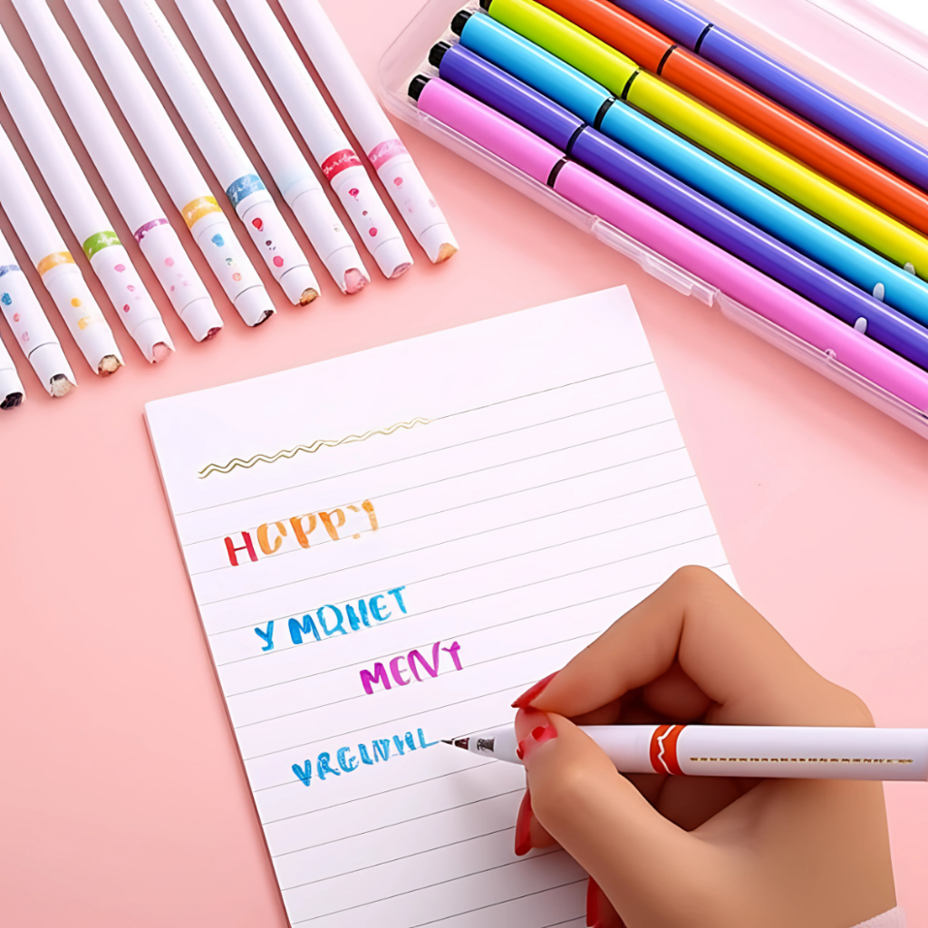 Caneta Ponta Fina Pen Hidrocor Multi Shape 2 Linhas Coloridas Fine Line Lettering Bobby Goods em Oferta na Shopee