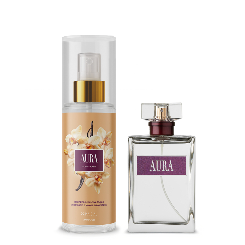 KIT PERFUME FEMININO AURA 100ML + BODY SPLASH 200ML - PRIMACIAL PERFUME FLORAL COM BAUNILHA em Oferta na Shopee