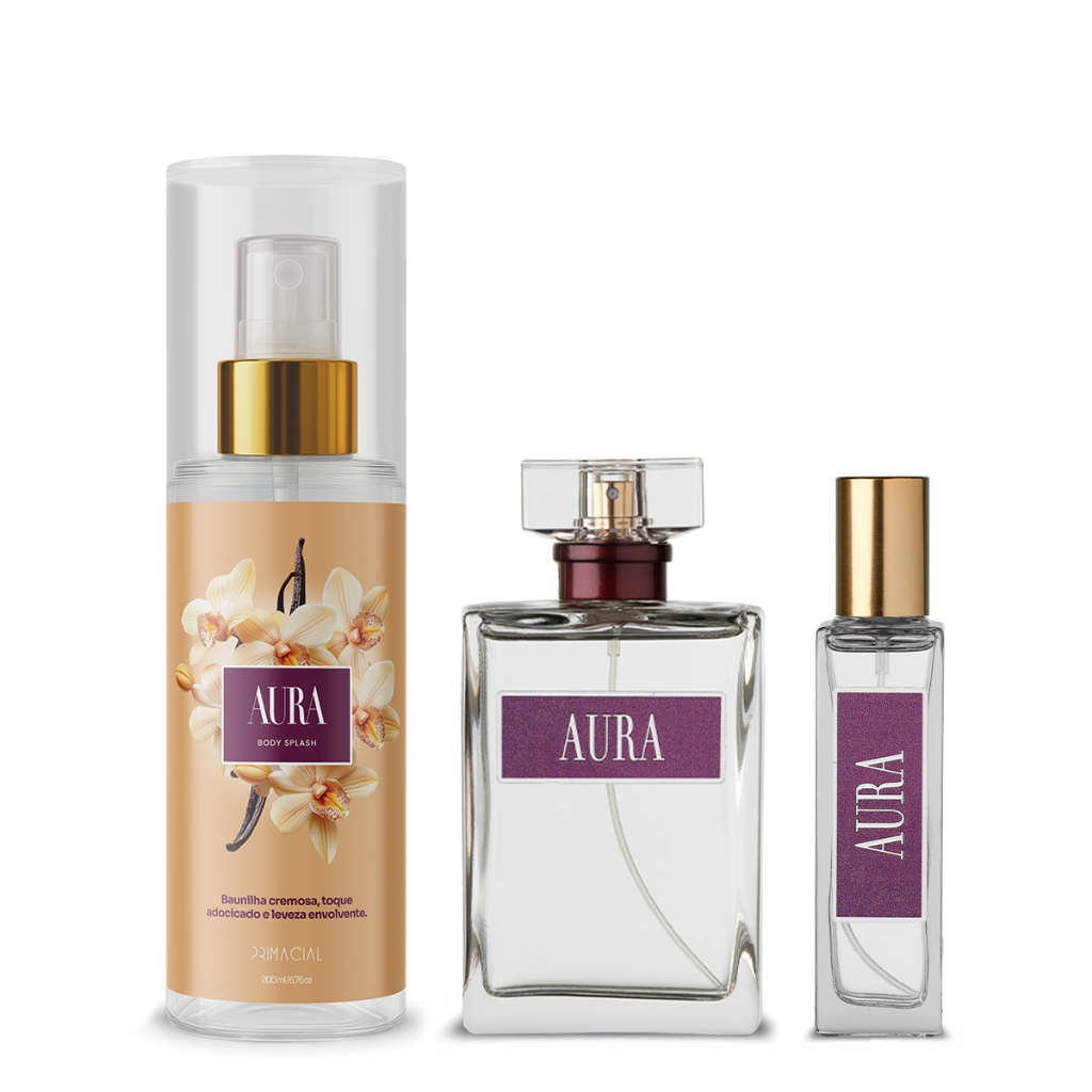 Kit Aura Completo Perfume 100ml+ 30ml+ Body Splash 200ml by Primacial Fragrância Floral com Notas de Baunilha em Oferta na Shopee