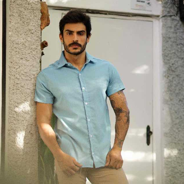 Camisa Social Masculina Manga Curta Linho Moda Slim Premium Elegante em Oferta na Shopee