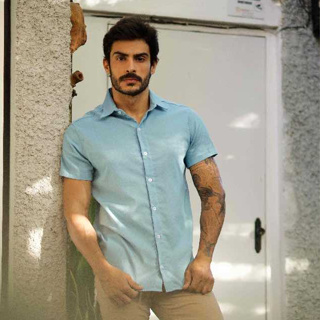 Camisa Social Masculina Manga Curta Linho Moda Slim Premium Elegante em Oferta na Shopee