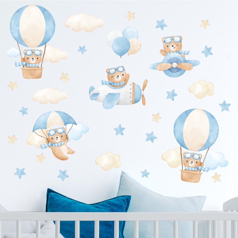 Adesivo de Parede Bebê Ursinhos Aviões e Balões em Oferta na Shopee
