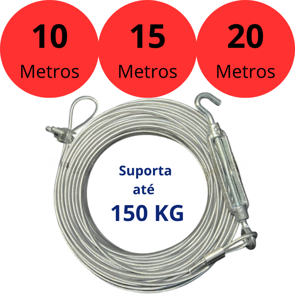 Varal de Aço Cabo de Aço Revestido Encapado Com PVC - Suporta até 150 Kg