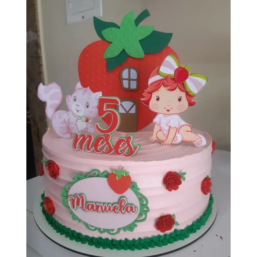 Topo de Bolo Moranguinho 3D/Topper de Bolo Moranguinho 3D/Topper de Bolo para festa Moranguinho