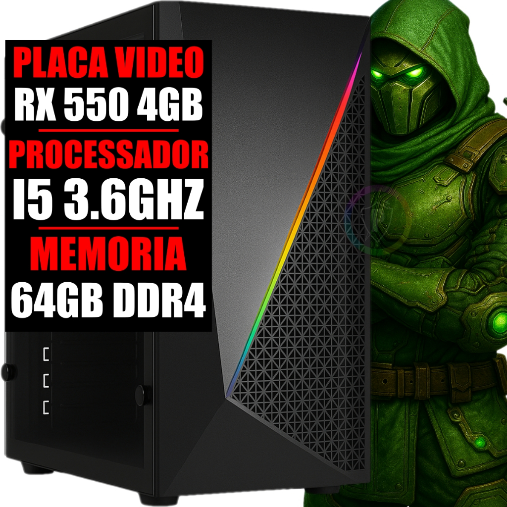 PC Gamer I5 6 Geração 3.6Ghz / Placa Video Rx 550 4GB DDR5 / 64Gb Ddr4 / Ssd 480GB