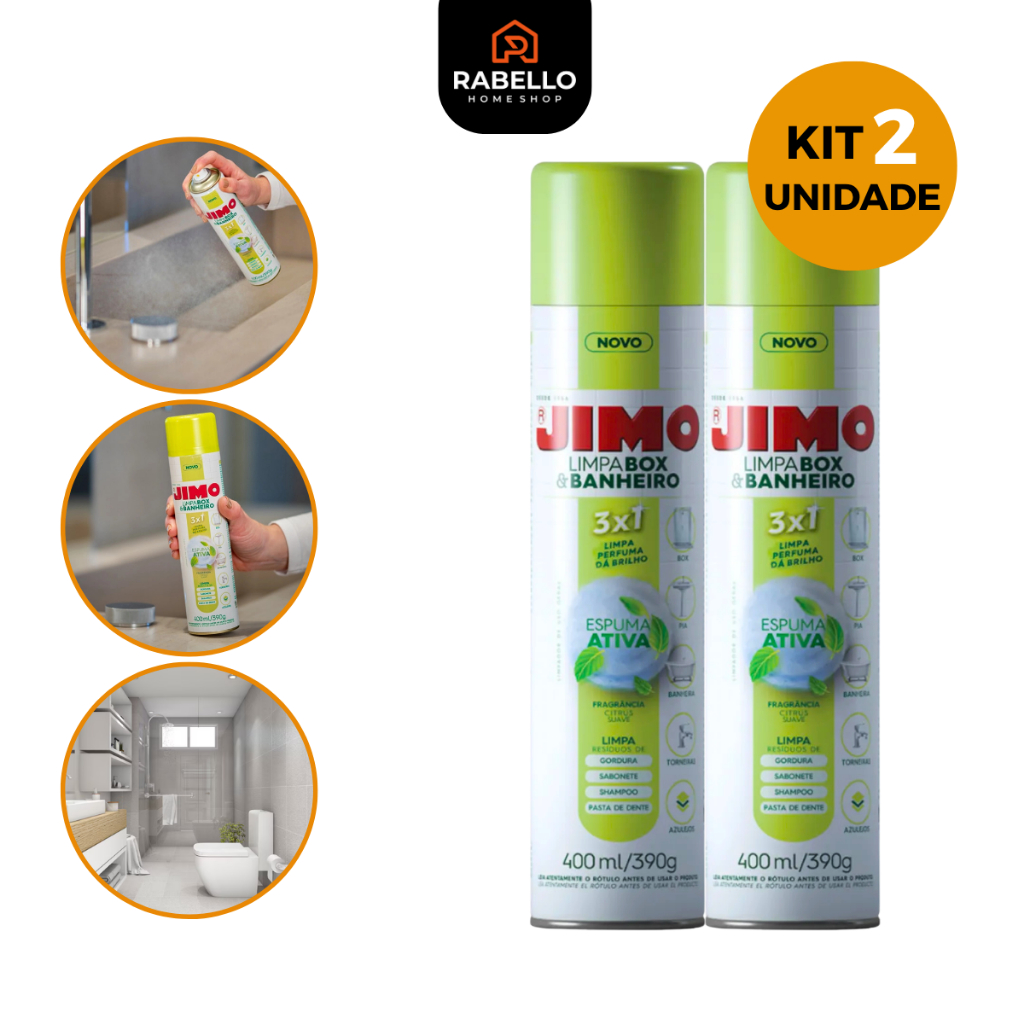Limpa Jimo Box e Banheiro Vidros Kit Spray Limpeza Profunda Profissional 400ML Desengordur...