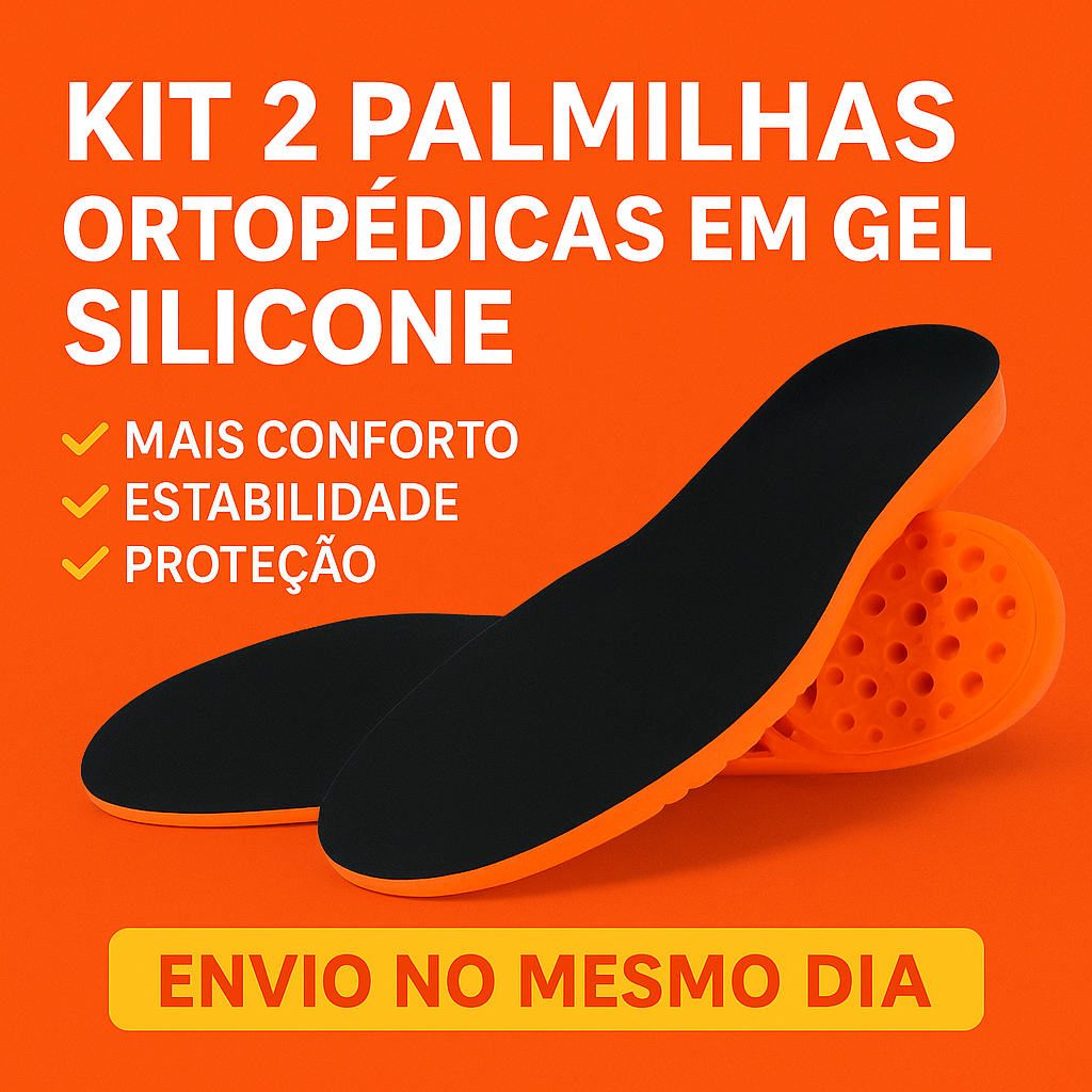 Kit 2 Pares Palmilha Ortopedica em Gel Anti‑Impacto Confortável | Palmilha Anatômica Antiderrapante