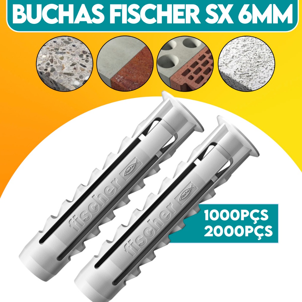2000 Unidades Bucha de Fixação Com Anel Aba SX 6mm Fischer