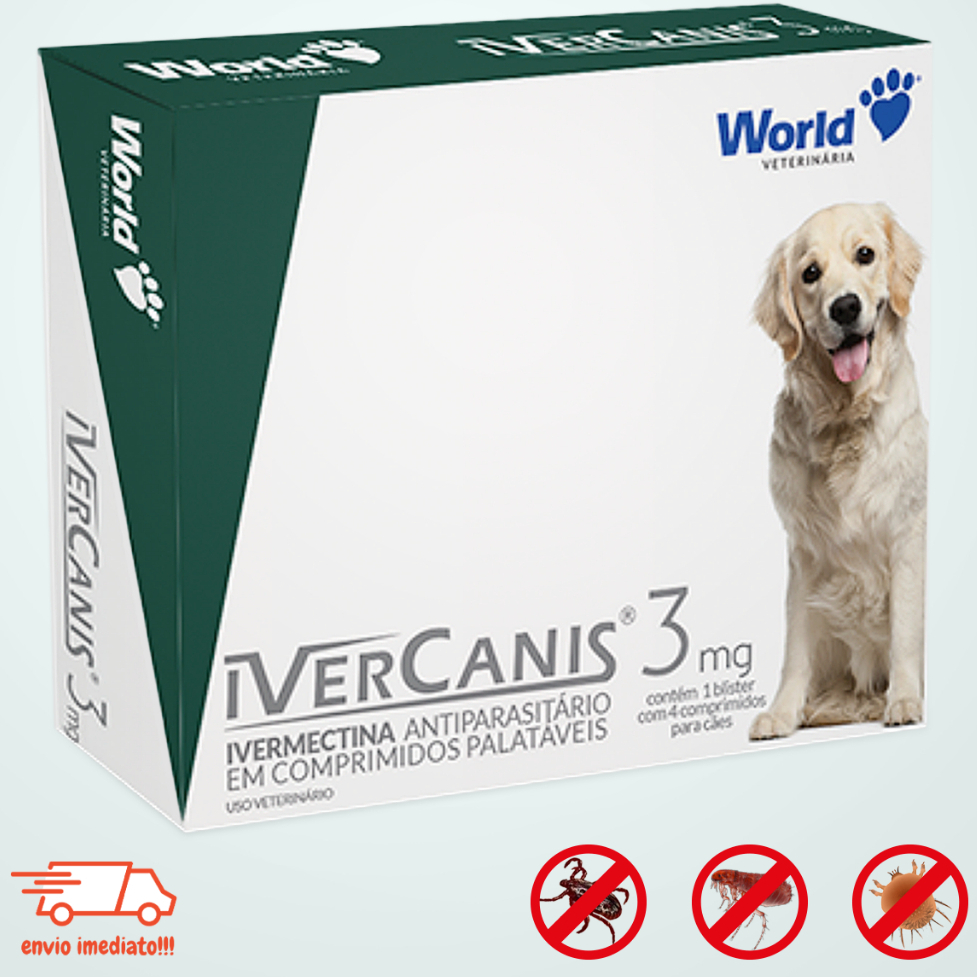 Ivercanis 3mg Cães 7,5 15kg antiparasitario Para Cachorro 4 Comprimidos