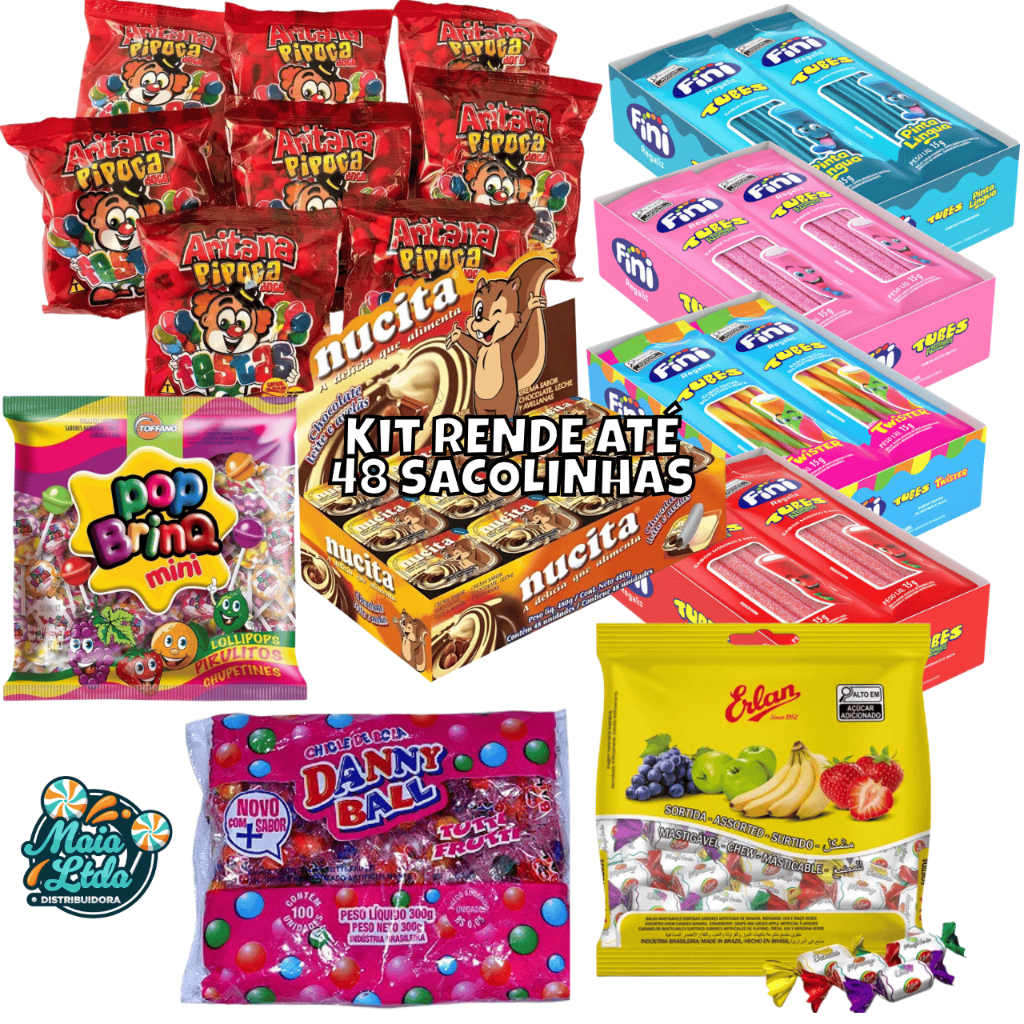 Kit Festa Rende 48 Sacolinhas Surpresa 9 Guloseimas Fini, Nucita, Pipoca, Aniversário Festa Infantil em Oferta na Shopee
