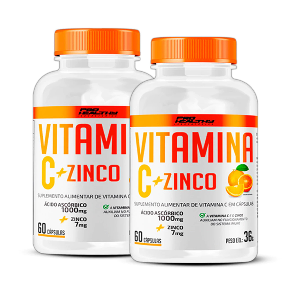 Kit 2 Vitamina C - 1000mg + Zinco 7mg - Potes de 60 Cápsulas - Pro Healthy