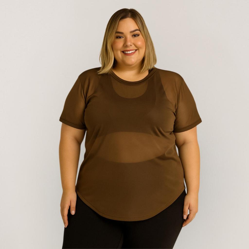 Blusa Plus Size de Tule Academia Fitness Feminino em Oferta na Shopee