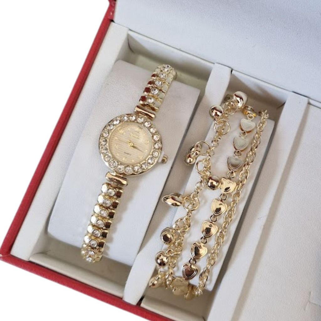 Kit Relógio Feminino Luxo com Strass Fino + Pulseira Feminina  | Presente Elegante e Sofisticado para mulher em Oferta na Shopee