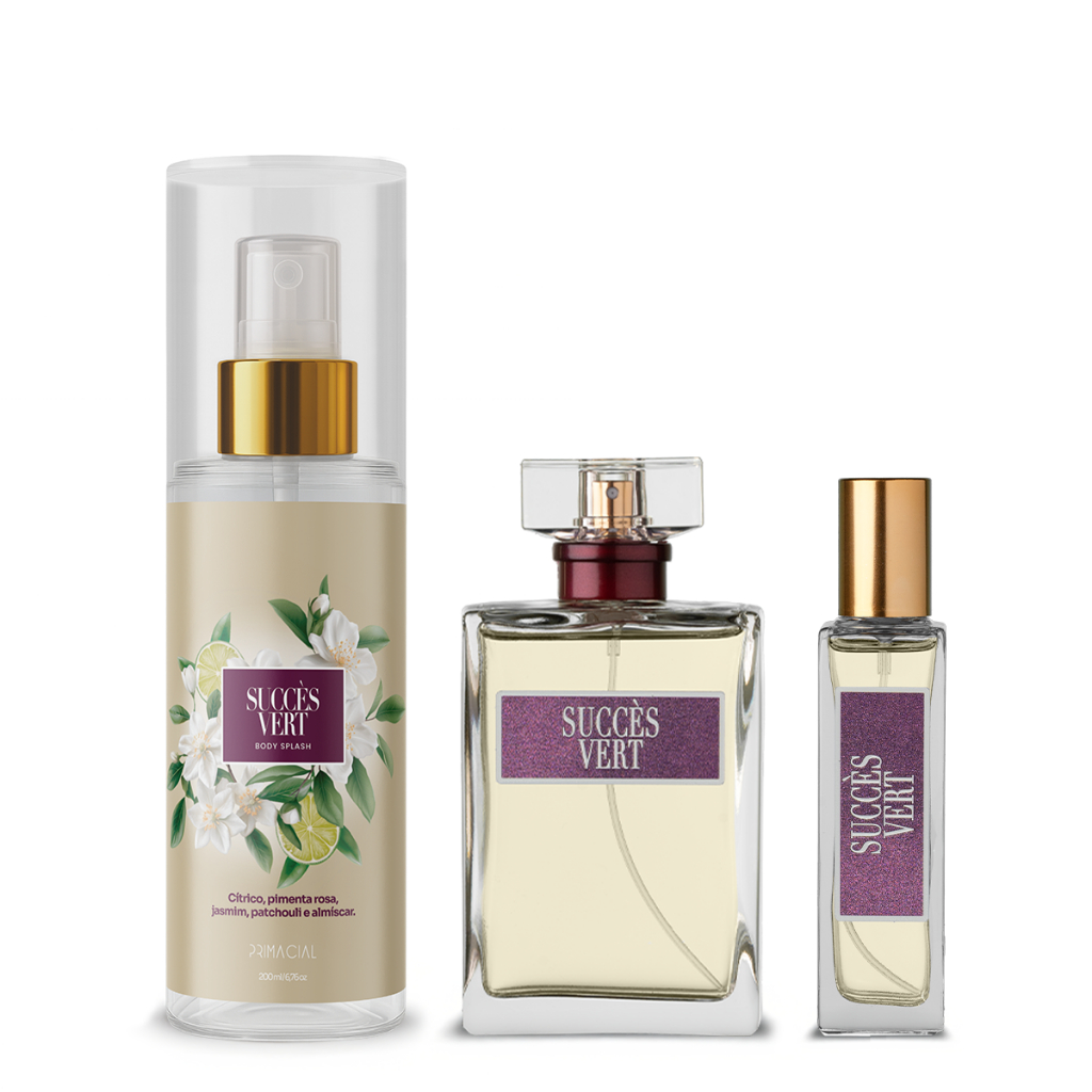 Kit SUCCÈS VERT (100ml e 30ml) + Body Splash 200ml - Fragrância Floral com Notas de Limão e Bergamota