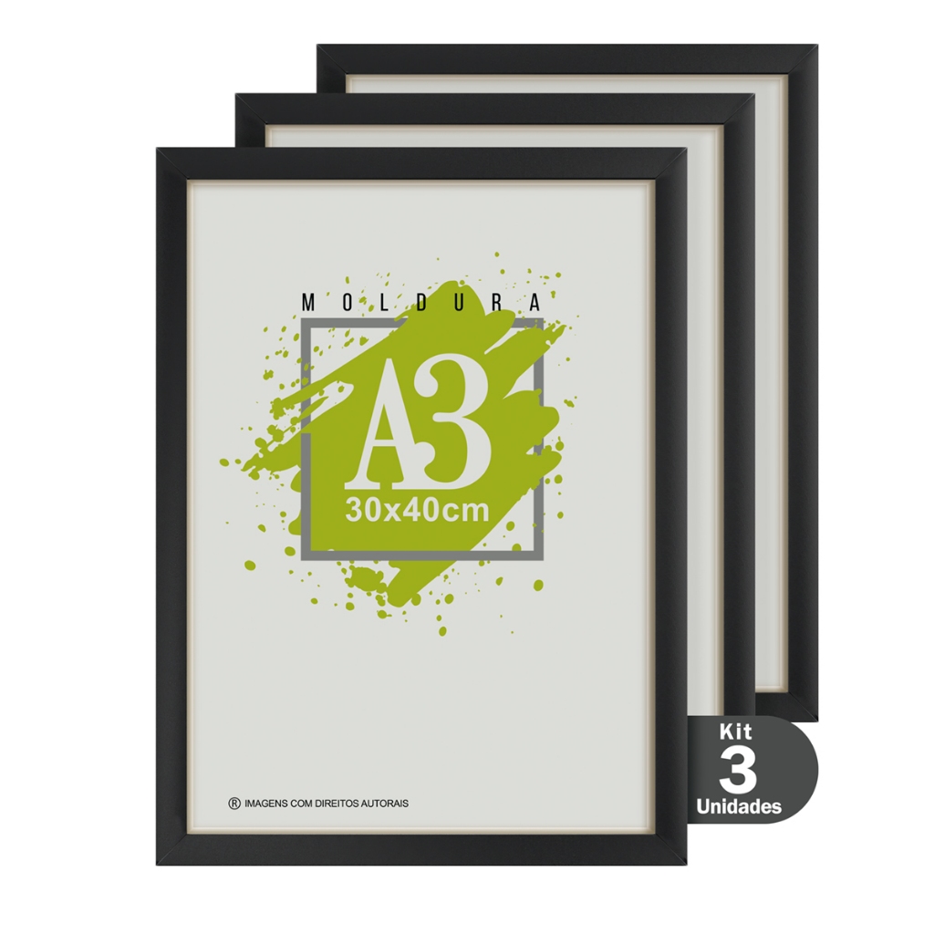 Kit 3 Quadros Moldura A3 30x40 Vidro e Acetato Certificado Diploma