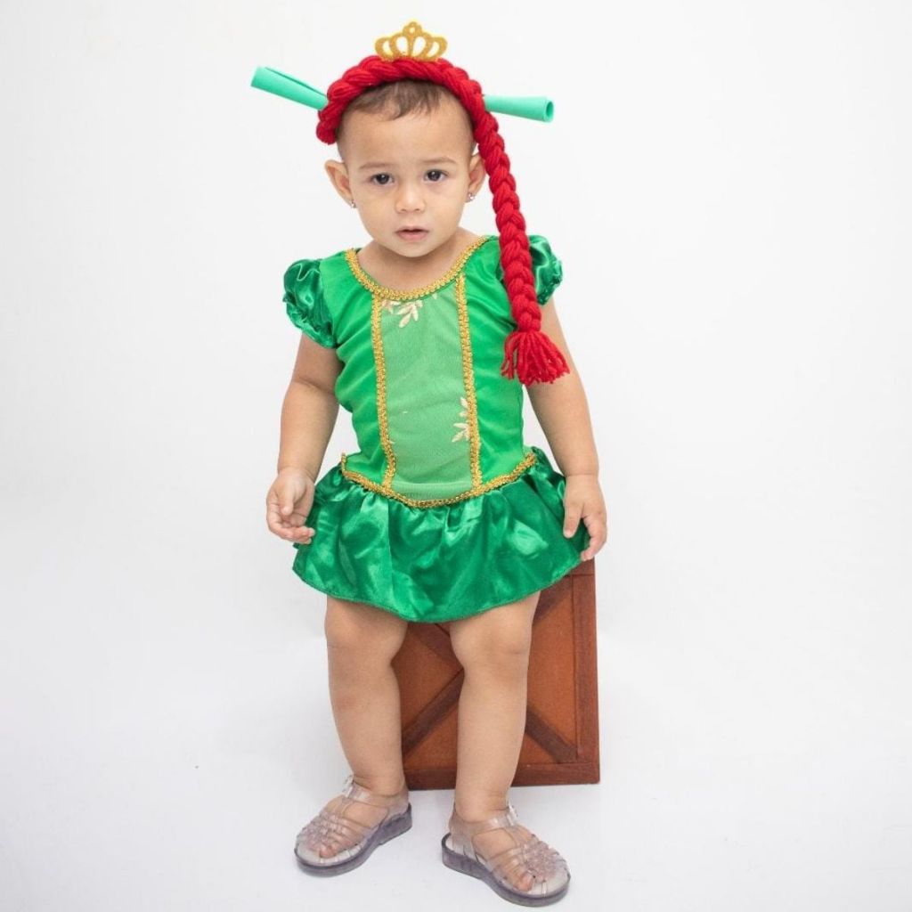 Vestido fantasia da Fiona com tema princesa ogra para bebê – Ideal para ensaio