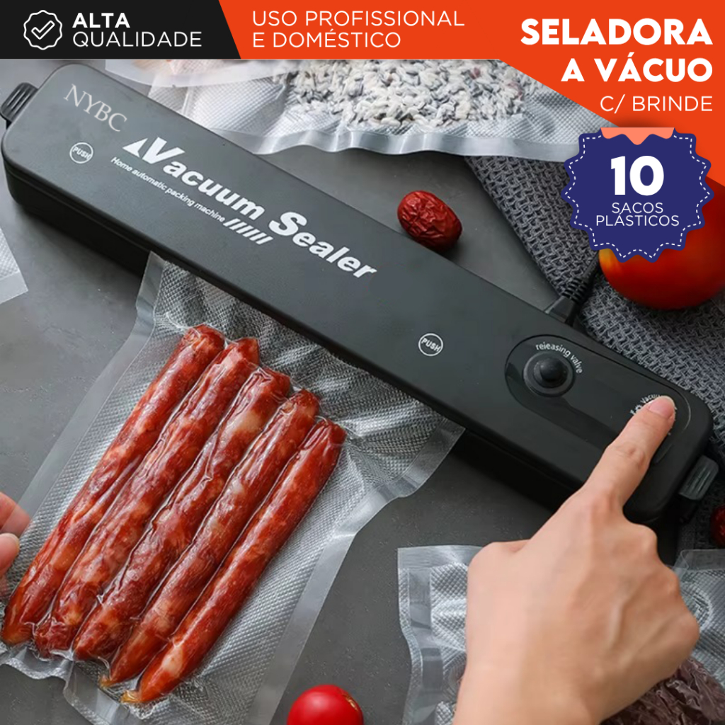 Seladora a Vácuo Doméstica – Bivolt Vedação Hermética | Para Conservar Alimentos | Com 10 Sacos - AV