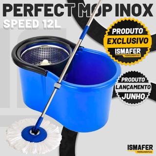 Balde Mop Esfregao Com Cesto Inox Cabo 1,40 Metros 3 Refis
