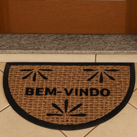 Capacho Tapete Fibra de Coco Anti Derrapante Meia Lua