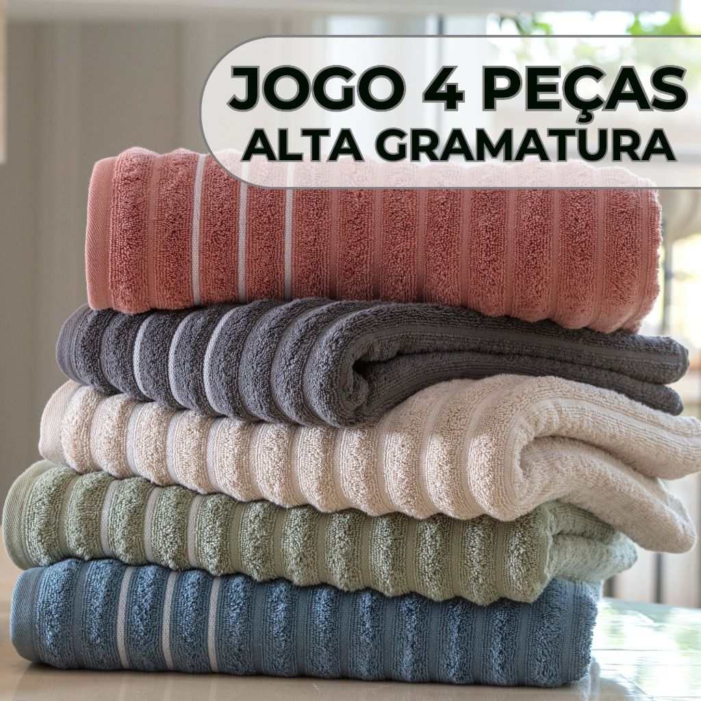 Jogo De Toalhas Banhão Gigante Fio Penteado Grossa 4 peças 450g/m2 100% Algodão Wave - Home & Living