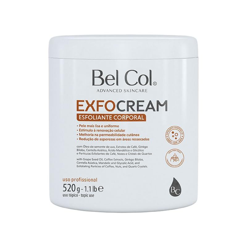 Esfoliante Corporal Bel Col Exfocream AHA Esferas de Café Nozes Cristais de Quartzo Peeling Corporal