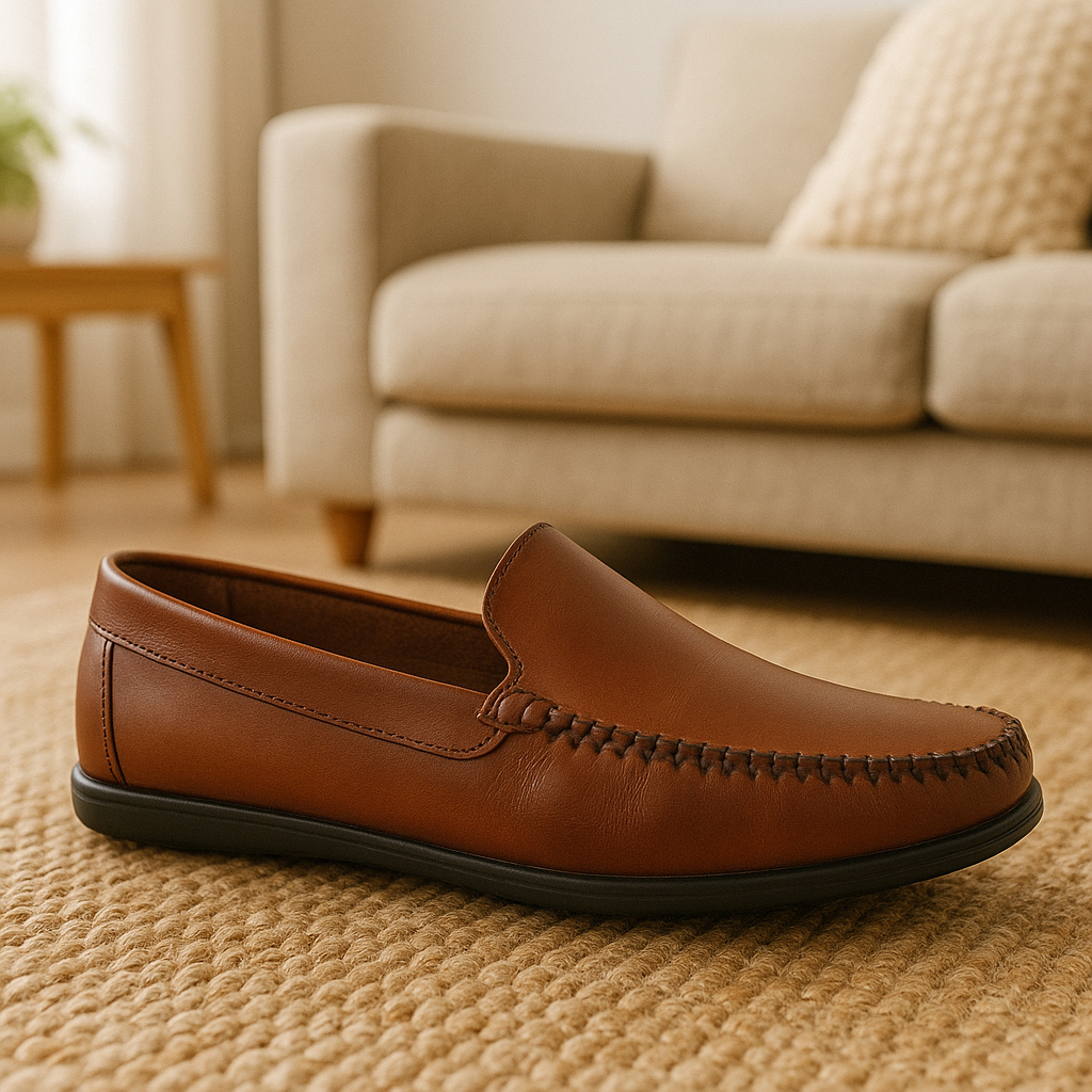 Mocassim Masculino Couro Legítimo Casual Calce Fácil Confortável Antiderrapante Leve Macio Reforçado Resistente