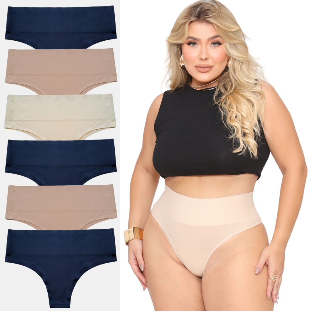 Kit 6 Calcinhas Alta Compressão Cós Alto Sem Costura Corte Laser Modeladora Efeito Lipo Para Academia Não Marca